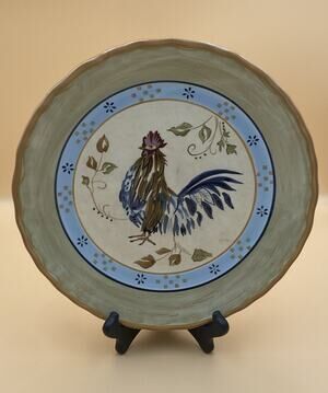 Whole Home Canterbury Rooster 11in Ceramic Dinner Plate Beige Blue Brown MW/DS